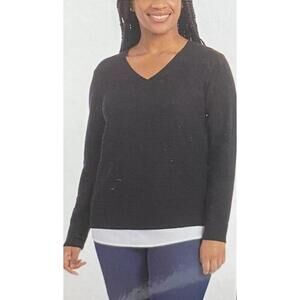 Hilary Radley Women's Long Sleeve V-Neck Sweater, Black, Size M S10 X9